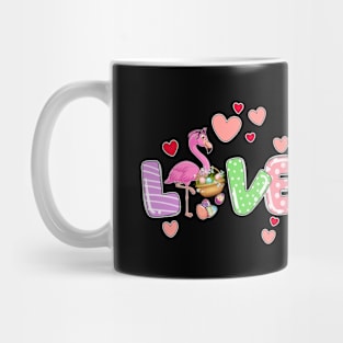 easter flamingo with Easter eggs basket love colorful egg Mug